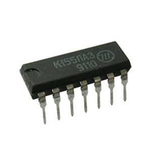 К155ЛА3, 4 логических элементa "2И-НЕ" (SN7400N)