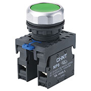 667113, Кнопка упр. NP8-11BN/3 без подсветки, самовозвратом, зеленый, 1НО+1НЗ, IP65