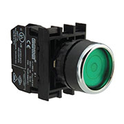 B100FY, Кнопка с фиксацией зеленая (1НО)