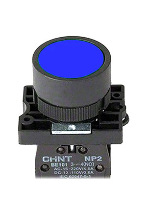 576041, Кнопка управления NP2-BL65 без подсветки, синяя, 1НО+1НЗ, IP40