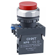 667291, Кнопка упр. выступ., NP8-01GN/4 без подстветки, самовозв., красн., 1НЗ, IP65