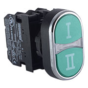 B101K20YY12, Кнопка печатная нажимная, сдвоенная зеленая с цифрами | и || (1НО+1НО)