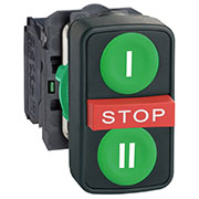 B121B30YY, Кнопка тройная с аварийной кнопкой "STOP" зелёная