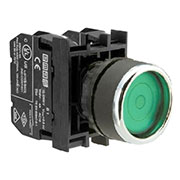 B191FY, Кнопка с фиксацией подсветкой-светодиод зеленая (2НО)