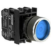 B1M2FM, Кнопка с фиксацией подсветкой-светодиод синяя (1НО+1НЗ)
