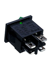 RS601D1-201A011G1B, переключатель клавишный ON-OFF 250В 6A с зеленой подсветкой (= R19-20IBGNBT2-G,