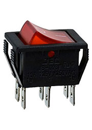 RS-608FBL0BRBT2-G, переключатель клавишный 2хON-ON 250В 16А с красной подсветкой (B127B)