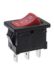 768R-3, переключатель клавишный красный 3 контакта 250В 6А ON-OFF-ON