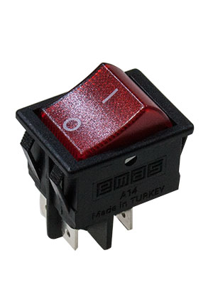 A14B1K11, переключатель клавишный 2хON-OFF 250В 16A красный с подсветкой (аналог R595BRBT2-G)