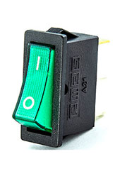 A21B1Y11, Выключатель в чёрном корпусе зелёная клавиша с подсветкой1НО