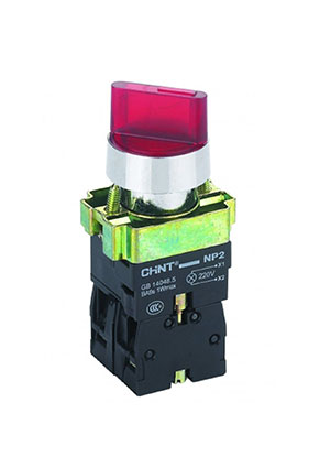 574697, Переключатель NP2-BK12461, 2 положения с фиксацией 1НО,красная AC/DC220В (LED) IP40