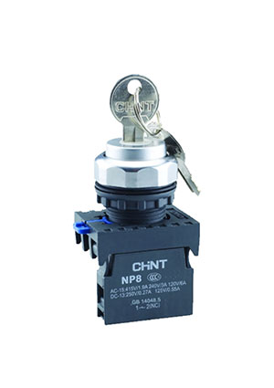 578679, Переключатель ключом NP8-20Y/33, 3 полож, самовозв., 2НО, IP65