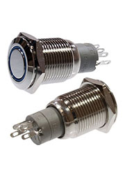 SC-984B d16 12V, Кнопка антивандальная металл 16мм фикс/подсветка синяя