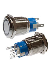 SC-984B d19 12V, Кнопка антивандальная металл 19мм фикс/подсветка синяя