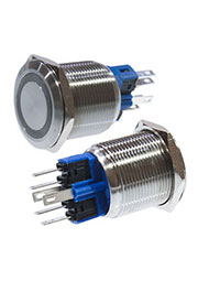 SC-984R d22 12V, Кнопка антивандальная металл 22мм 12В, фикс/подсветка красная