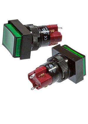 D16LAT1-1ABKG, кнопка с фикс. 250В/5А, LED подсветка 24В