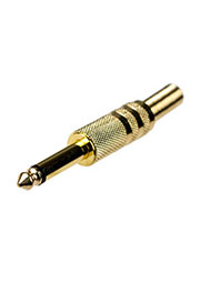 1-104G, штекер аудио 6.35мм моно металл на кабель "позолоченный"