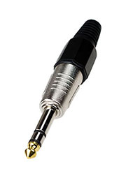 1-119G BK, штекер аудио 6.35мм стерео металл цанга на кабель черный