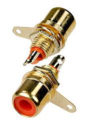 1-290G RED, гнездо RCA металл на корпус красный "позолоченный"