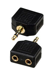 2-055G(NP-564G), переходник  3.5ммштекер стерео-2x3.5ммгнездостерео пласт."позол."