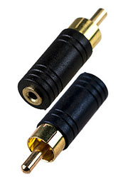 2-197G, переходник RCA штекер - 2.5мм гнездо стерео пластик "позолоченный"