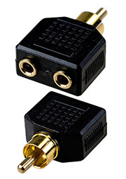 2-226G, переходник RCA штекер - 2 x 3.5мм гнездо моно пластик "позолоченный"