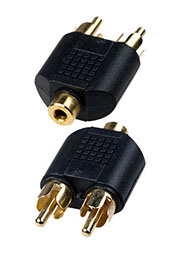 2-228G, переходник 2 x RCA штекер - 3.5мм гнездо моно пластик "позолоченный"