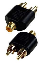 2-262G, переходник RCA гнездо - 2 x RCA штекер пластик "позолоченный"