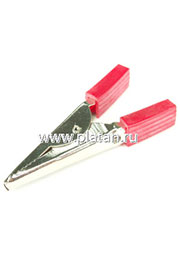 AG-027-R, Зажим "Крокодил" с изолятором красный, 10А