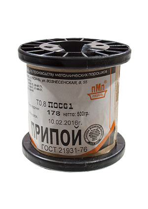 Припой ПОС61 ТР 0.8мм катушка 500г, (СПЕЦ. ФЛЮС СА402)