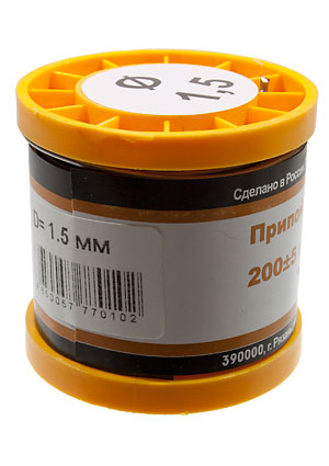 Припой ПОС61 ТР 1.5мм катушка 200г, (СПЕЦ. ФЛЮС СА402)