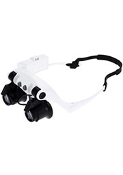 PL4402, Лупа налобная 10x/15x/20x/25x (очки) с подсветкой (2 LED)