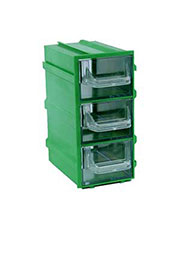 К4 зелёная, кассетница 49х82х100мм, 3 прозрачных ячейки