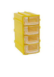К5 жёлтая, кассетница 4 ячейки прозр. лоток 49х82х100мм