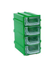 К5 зелёная, кассетница 4 ячейки прозр. лоток 49х82х100мм