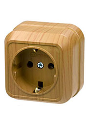 45308, розетка одинарная с заземлением 16А 250В (квадрат) дуб открытой установки