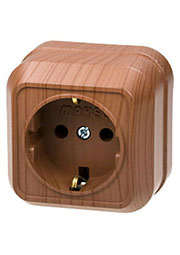45408, розетка одинарная с заземлением 16А 250В (квадрат) орех открытой установки